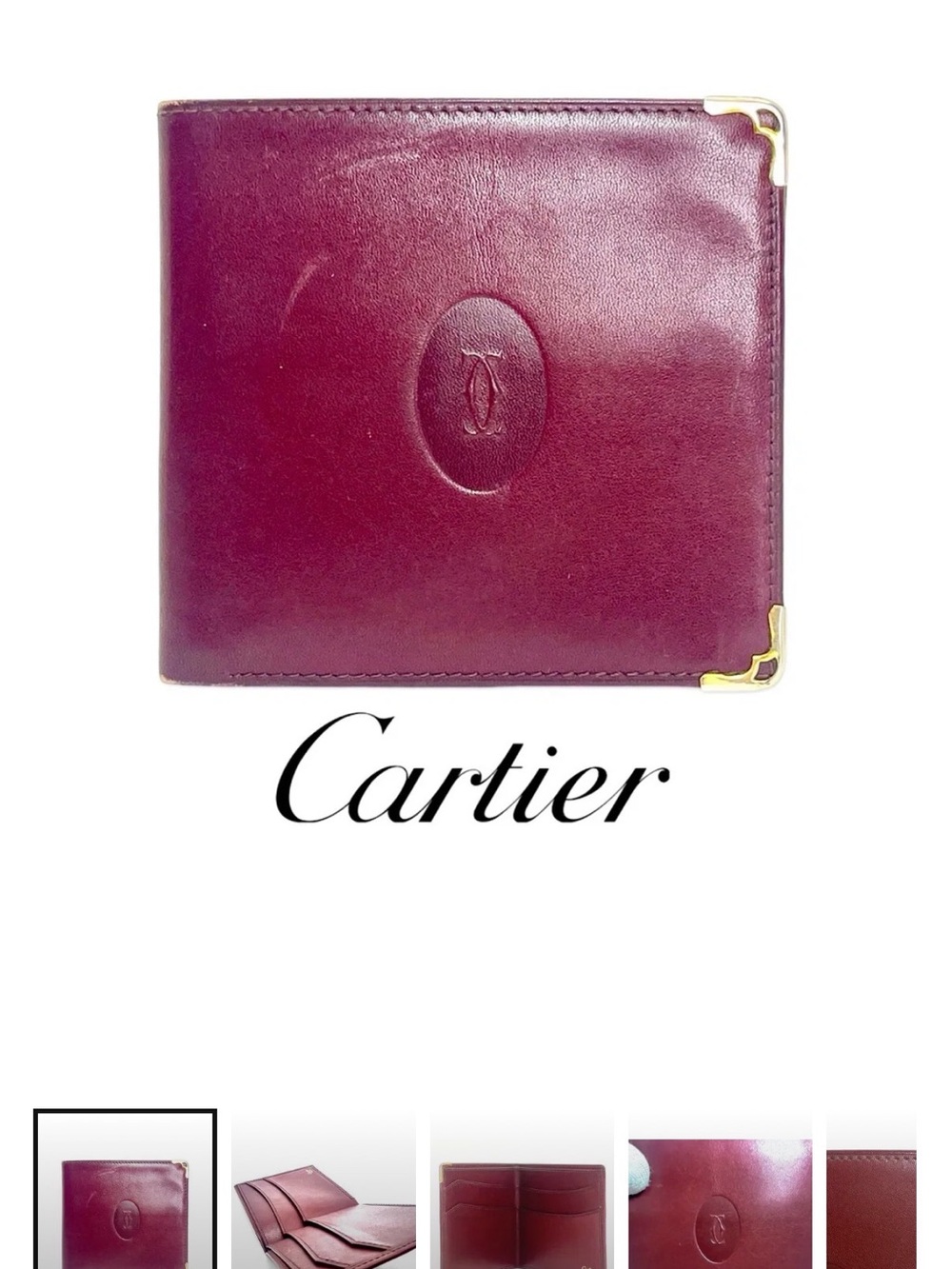 Cartier Burgundy Leather Wallet with Gold Corner Details